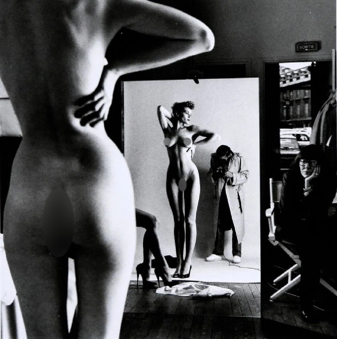Helmut Newton (German-Australian, 1920-2004) Print: Helmut Newton (German-Australian, 1920-2004) Print. Self Portrait with Wife and Models,"1981". Printed in 2008, Italy. 5.90 x 5.90 inches. Please be aware that all lots in our auctions are sold "AS