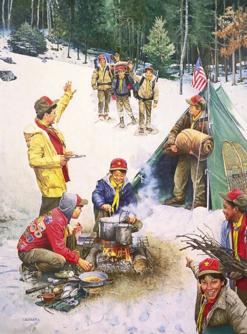 Joseph Csatari (American, 1924-2022) Print: Joseph Csatari (American, 1924-2022) Print. Winter Camping Scene, "1988". 19.00 x 24.50 inches. Please be aware that all lots in our auctions are sold "AS IS," in accordance with the Terms &