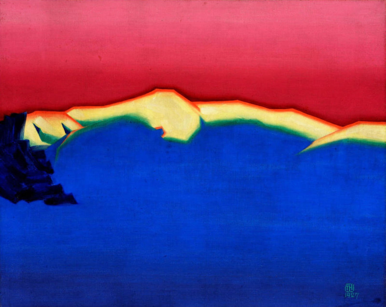 Teikichi Hikoyama (Japanese, 1883-1953) Print: Teikichi Hikoyama (Japanese, 1883-1953) Print. Mt. Tamalpais, "1927". 28.50 x 21.00 inches. Bonded to fabric.Please be aware that all lots in our auctions are sold "AS IS," in accordance with the