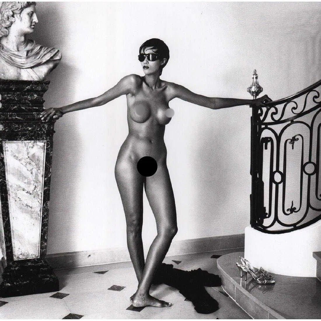 Helmut Newton (German-Australian, 1920-2004) Print: Helmut Newton (German-Australian, 1920-2004) Print. Iman, Monte Carlo,"1989". Printed in 2000s, Germany. 9.50 x 9.50 inches. Please be aware that all lots in our auctions are sold "AS IS," in