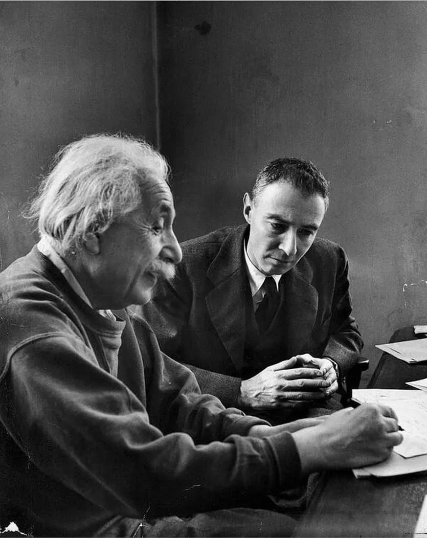 Alfred Eisenstaedt (German-American, 1898-1995) Albert Einstein, Robert Oppenheimer Photo Print: Alfred Eisenstaedt (German-American, 1898-1995) Albert Einstein, Robert Oppenheimer Photo Print. 24.00 x 30.00 inches. Please be aware that all lots in our auctions are sold "AS IS," in accordance