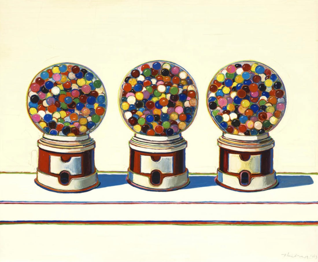 Wayne Thiebaud (American, 1920-2021) Print: Wayne Thiebaud (American, 1920-2021) Print. Three Machines, "1963". 38.00 x 30.00 inches. Please be aware that all lots in our auctions are sold "AS IS," in accordance with the Terms & Conditions of t