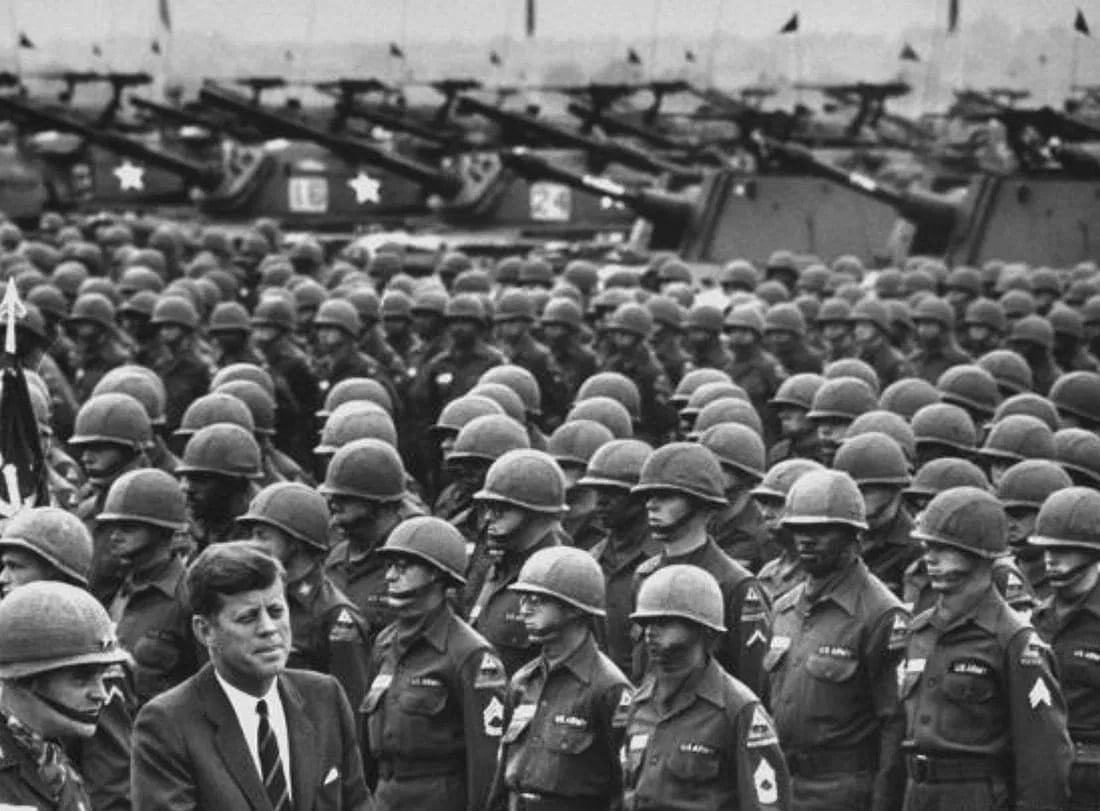 John Dominis (American, 1921-2013) Print: John Dominis (American, 1921-2013) Print. John F. Kennedy with Soliders. 40.00 x 30.00 inches. Please be aware that all lots in our auctions are sold "AS IS," in accordance with the Terms & Conditions