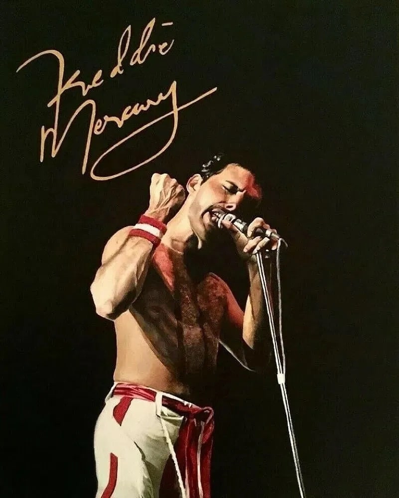 Freddie Mercury Signed Facismile Photo: Freddie Mercury Signed Facismile Photo. Signed in the print. Please be aware that all lots in our auctions are sold "AS IS," in accordance with the Terms & Conditions of the Auction. All "dates"