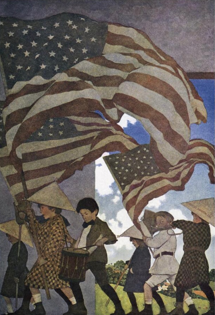 Maxfield Parrish (American, 1870-1966) Print: Maxfield Parrish (American, 1870-1966) Print. With Trumpet and Drum, "1904". 17.50 x 25.00 inches. Please be aware that all lots in our auctions are sold "AS IS," in accordance with the Terms &