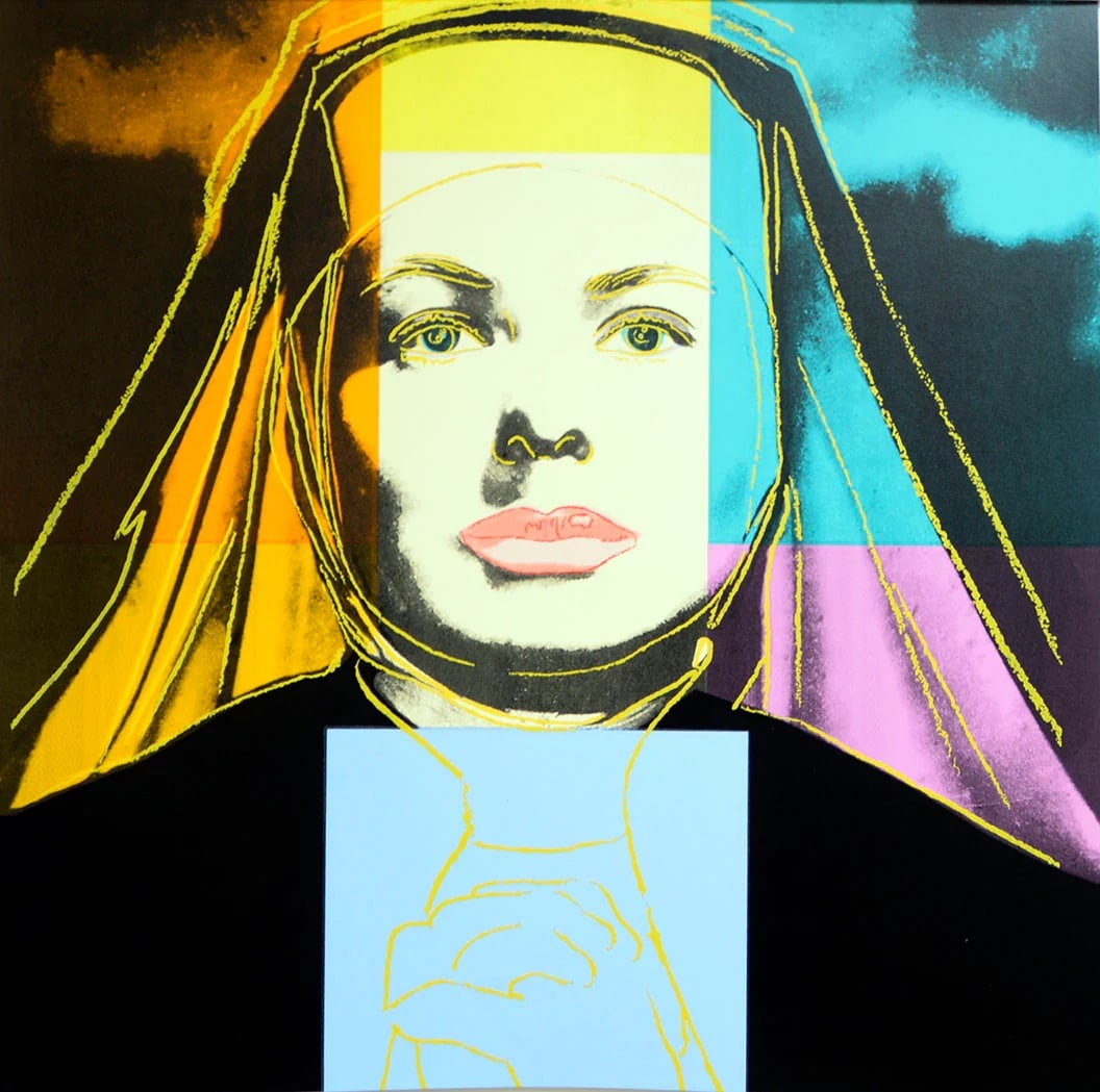 Andy Warhol (American, 1928-1987) Silkscreen: Andy Warhol (American, 1928-1987) Silkscreen. Ingrid Bergman, The Nun, 314, 1983. 38.00 x 38.00 inches. Stamped on verso, blindstamp. Galerie Borjeson Malmo. Please be aware that all lots in our