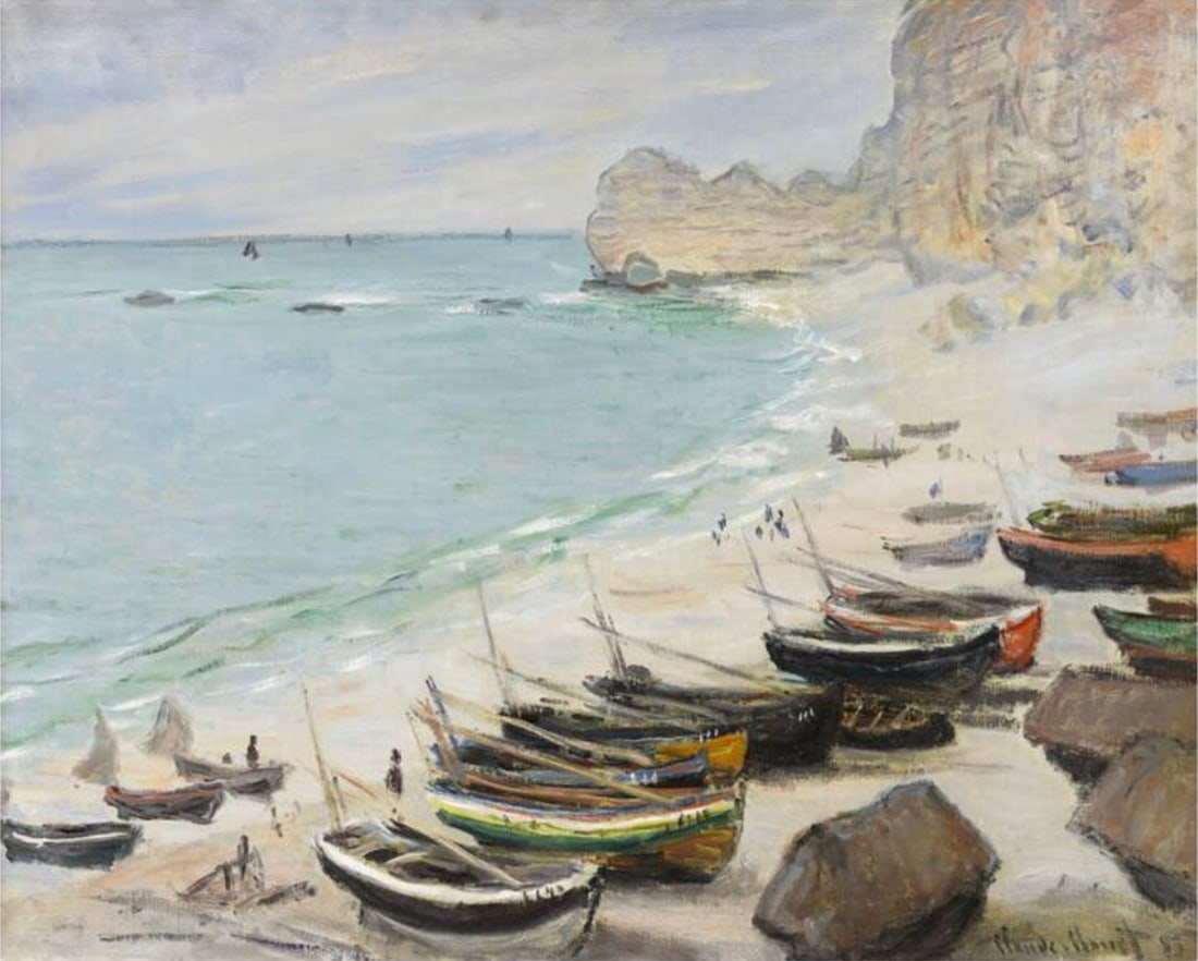Claude Monet (French, 1840-1926) Print: Claude Monet (French, 1840-1926) Print. Boats on the Beach at Etretat, "1883". 36.00 x 28.50 inches. Please be aware that all lots in our auctions are sold "AS IS," in accordance with the Terms & Cond