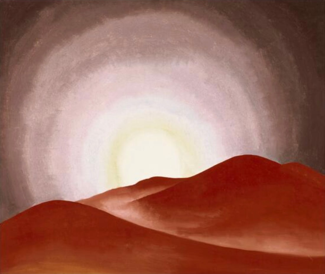 Georgia O'Keeffe (American, 1887-1986) Print: Georgia O'Keeffe (American, 1887-1986) Print. The Red Hills and the Sun, Lake George. 42.00 x 36.50 inches. Please be aware that all lots in our auctions are sold "AS IS," in accordance with the