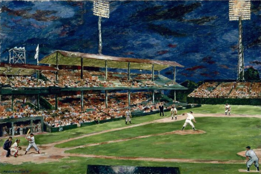 Majorie Phillips (American, 1894-1985) Print: Majorie Phillips (American, 1894-1985) Print. Night Baseball, "1951". 24.50 x 16.75 inches. Please be aware that all lots in our auctions are sold "AS IS," in accordance with the Terms & Conditions