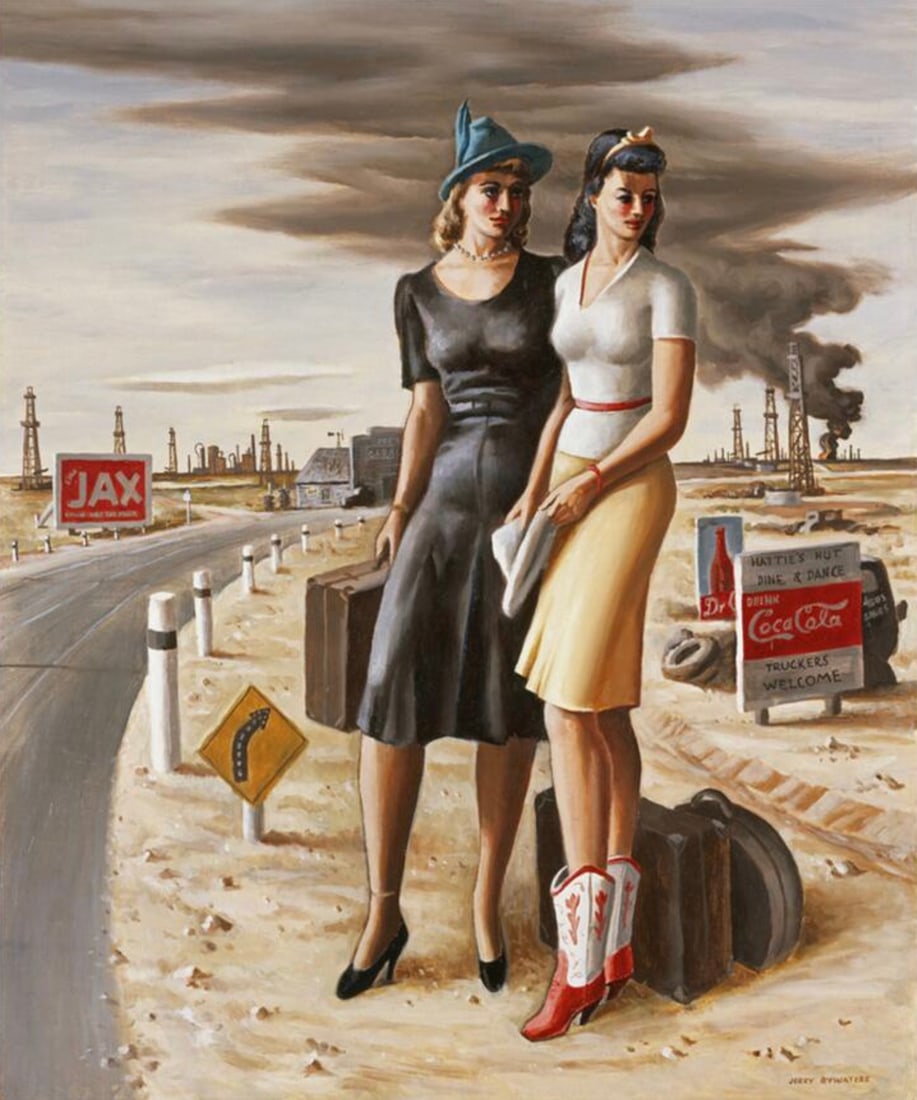 Jerry Bywaters (American, 1906-1989) Print: Jerry Bywaters (American, 1906-1989) Print. Oil Field Girls, "1940". 28.00 x 34.50 inches. Please be aware that all lots in our auctions are sold "AS IS," in accordance with the Terms & Conditions of