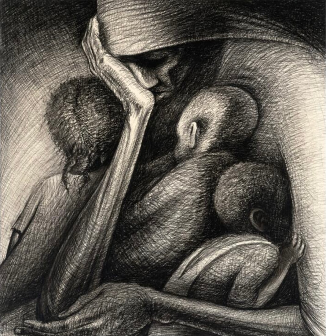 John Anansa Thomas Biggers (American, 1924-2001) Print: John Anansa Thomas Biggers (American, 1924-2001) Print. The Cradle, "1950". 18.75 x 19.25 inches. Please be aware that all lots in our auctions are sold "AS IS," in accordance with the Terms &