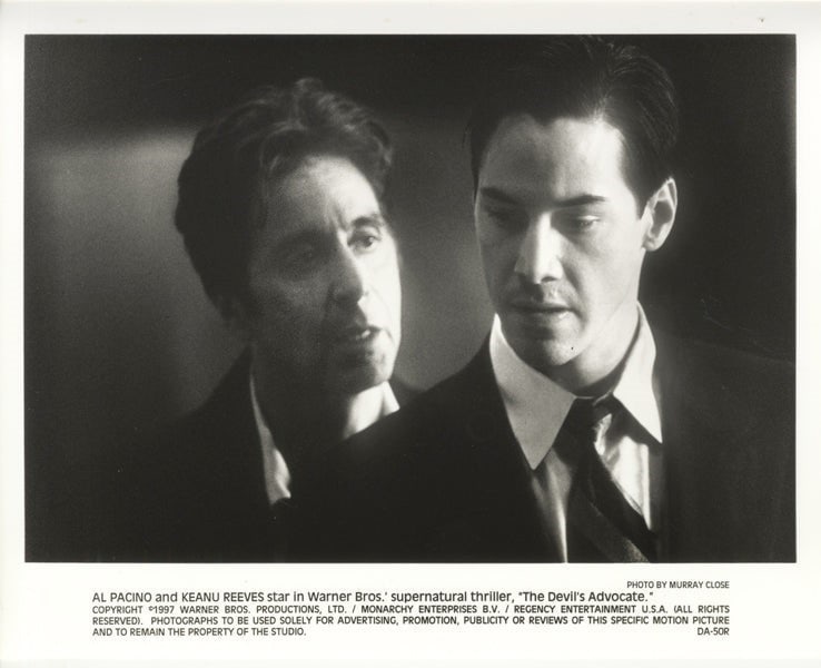 Devils Advocate Silver Gelatin: Devils Advocate Silver Gelatin. 1997. 8.00 x 10.00 inches. Al Pacino, Keanu Reeves. Please be aware that all lots in our auctions are sold "AS IS," in accordance with the Terms & Conditions of the Auc