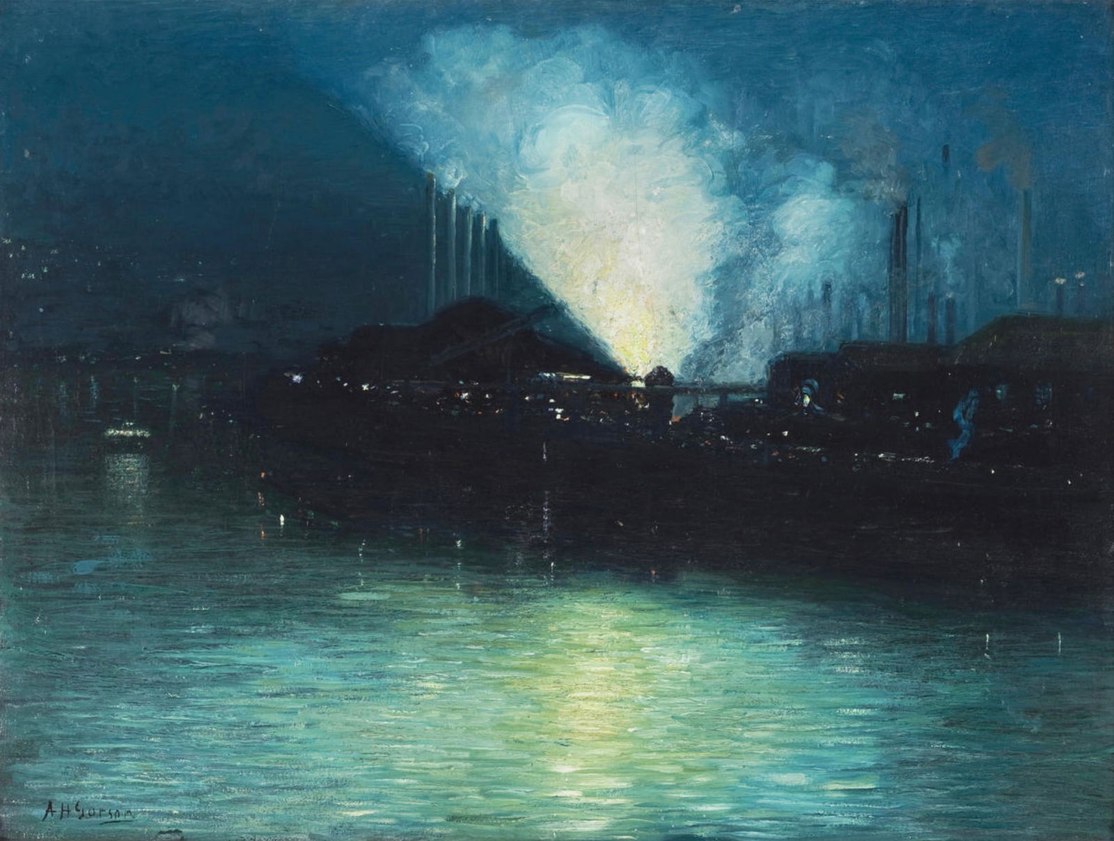 Aaron Henry Gorson (American, 1872-1933) Print: Aaron Henry Gorson (American, 1872-1933) Print. Pittsburgh at Night, "1920". 28.75 x 21.00 inches. Please be aware that all lots in our auctions are sold "AS IS," in accordance with the Terms &