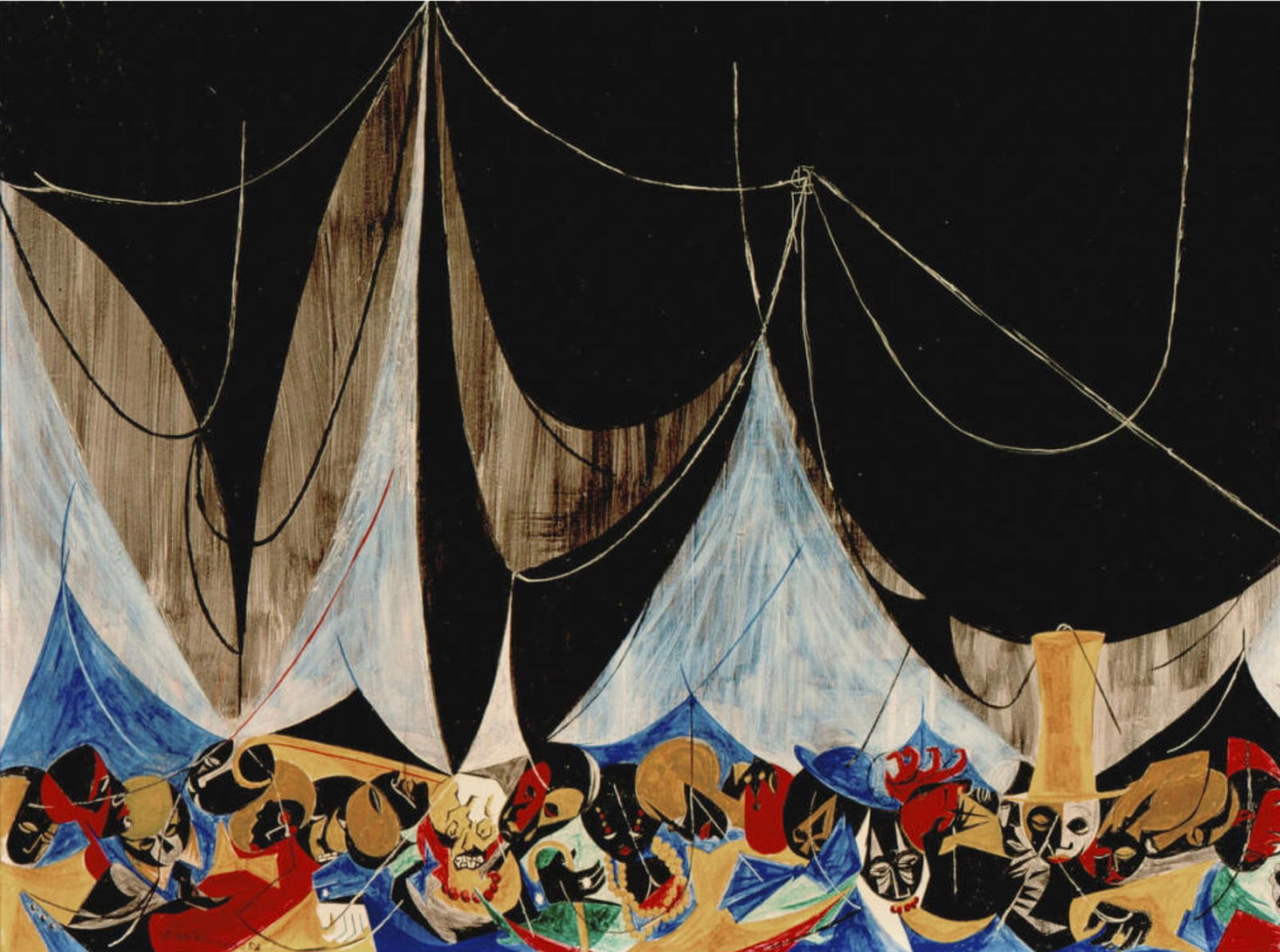 Jacob Lawrence (American, 1917-2000) Print: Jacob Lawrence (American, 1917-2000) Print. Moarionettes, "1952". 21.00 x 14.75 inches. Please be aware that all lots in our auctions are sold "AS IS," in accordance with the Terms & Conditions of