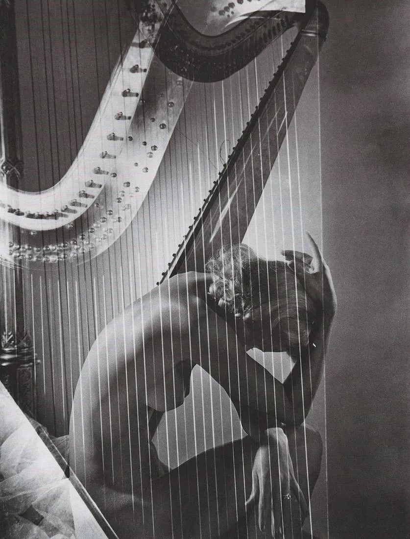 Horst P. Horst (German-American, 1906â€“1999) Print: Horst P. Horst (German-American, 1906â€“1999) Print. Lisa with Harp, "1938". Photogravure, Printed in 2000's, Germany. 12.00 x 9.50 inches. Not hand-signed unless otherwise