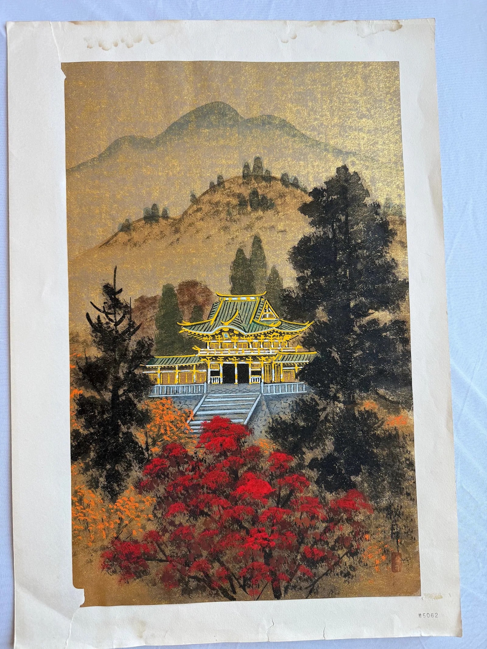 Okuda Gyokusei (1904â€“1993) â€” Kinkaku-ji (Golden Pavilion), Kyo: Okuda Gyokusei (1904â€“1993) â€” Kinkaku-ji (Golden Pavilion), Kyoto Print. Traditional Japanese nihonga-style print with gold leaf effect, depicting the iconic
