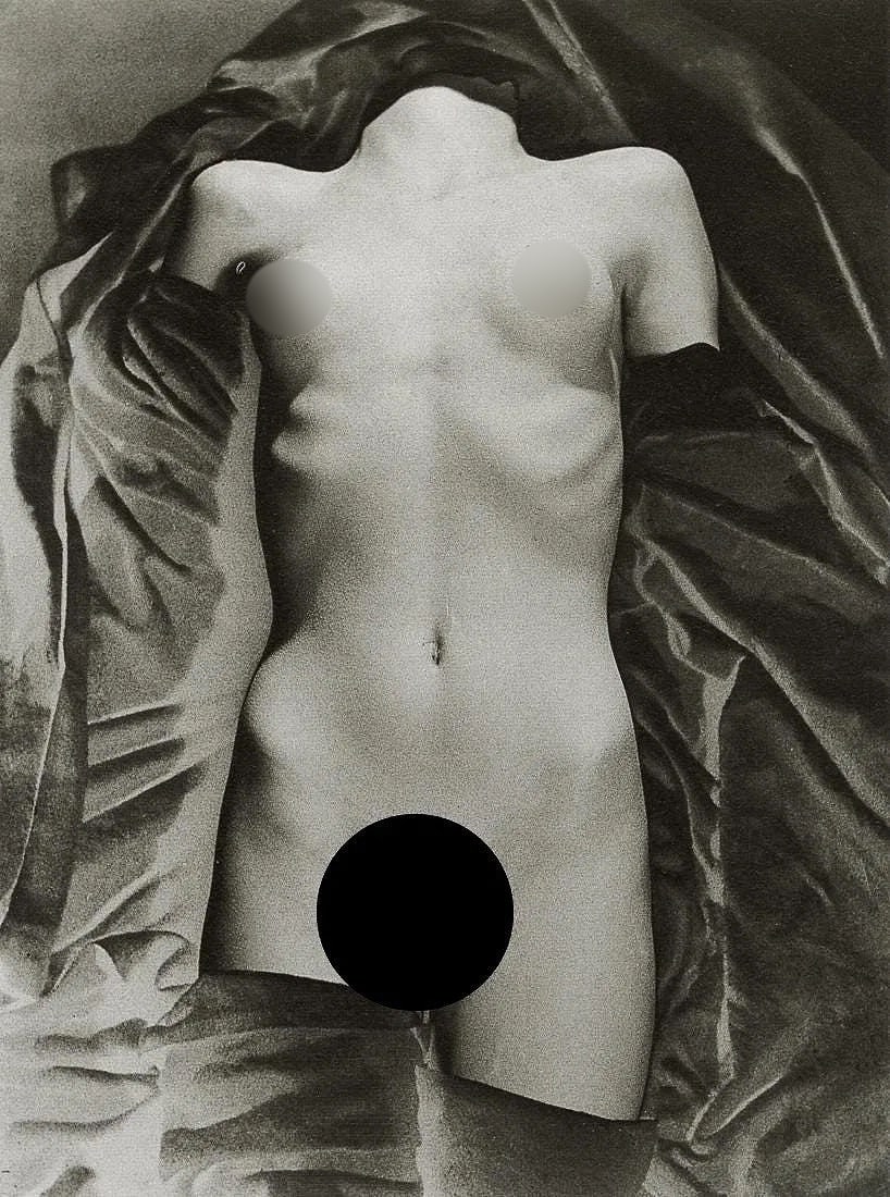 Erwin Blumenfeld (German-American, 1897-1969) Print: Erwin Blumenfeld (German-American, 1897-1969) Print. Torso, Paris, "1936". Photogravure, Printed in 1999, Hong Kong. 5.25 x 7.05 inches. Not hand-signed unless otherwise stated. Lots that contain nudi