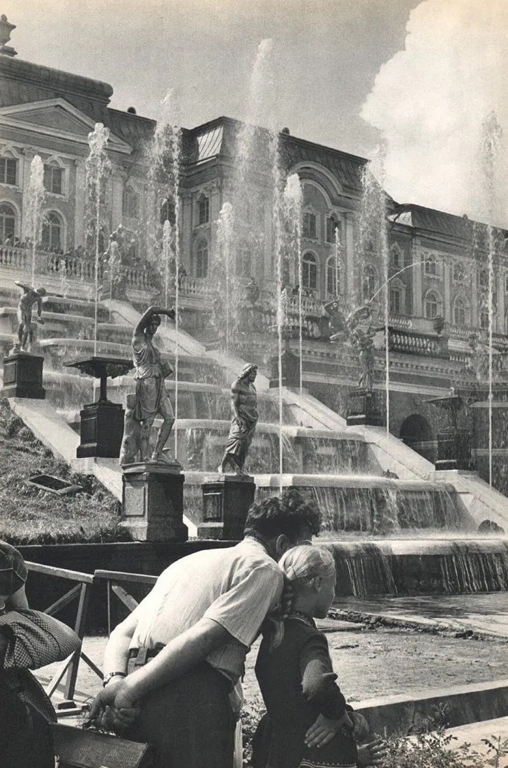 Henri Cartier-Bresson (French, 1908-2004) Print: Henri Cartier-Bresson (French, 1908-2004) Print. Peterhof U. Castle.S.S.R. Printed in 1955. 9" X 13.5" inches. Not hand-signed unless otherwise stated. Photomechanical Print. Lots that contain nudity