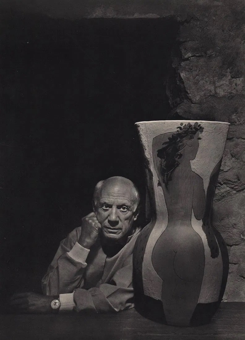 Yousuf Karsh (Canadian, 1908-2002) Print: Yousuf Karsh (Canadian, 1908-2002) Print. Pablo Picasso. Printed in 1976. 9" x 12" inches. Not hand-signed unless otherwise stated. Photomechanical Print. Lots that contain nudity have been partially