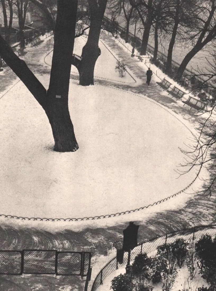 Andre Kertesz (Hungarian, 1894-1985) Print: Andre Kertesz (Hungarian, 1894-1985) Print. The Park. Printed in 1936. 7" x 9" inches. Not hand-signed unless otherwise stated. Photomechanical Print. Lots that contain nudity have been partially obsc