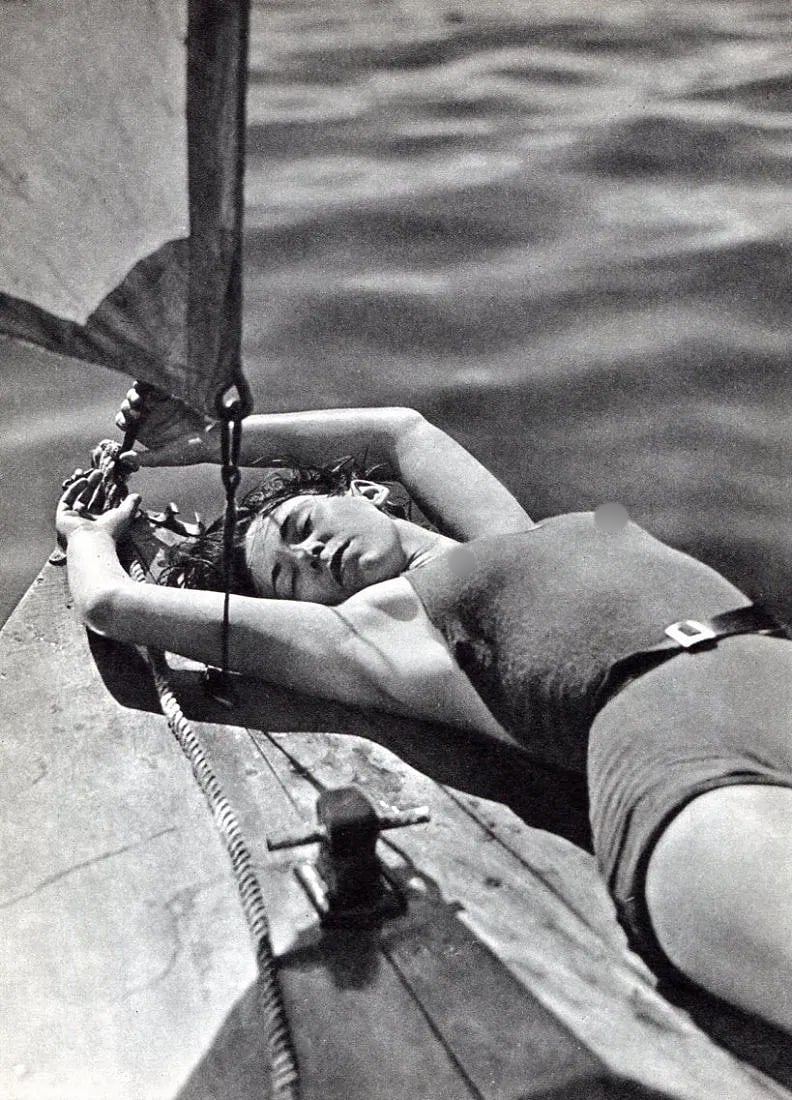 Heinz Gorny Print: Heinz Gorny Print. Sunbathing - Gravure. Printed in 1936. 6 x 8 inches. Not hand-signed unless otherwise stated. Photomechanical Print. Lots that contain nudity have been partially obscured in the lis