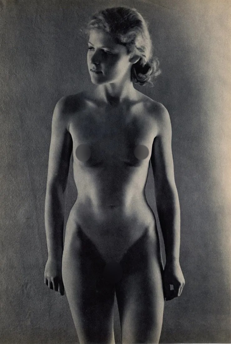 Sougez (French, 1889-1972) Print: Sougez (French, 1889-1972) Print. Woman Nude. Printed in 1948. 9 x 13 inches. Not hand-signed unless otherwise stated. Photomechanical Print. Lots that contain nudity have been partially obscured in