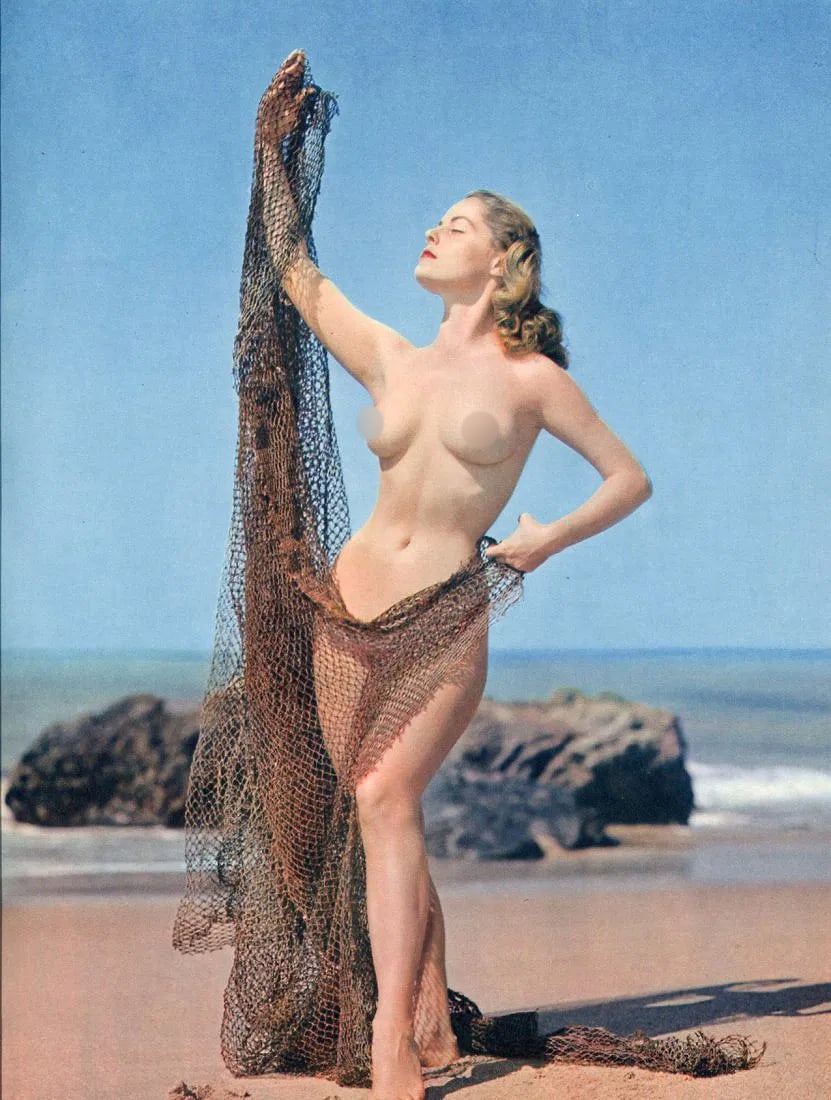 Theda & Emerson Hall Print: Theda & Emerson Hall Print. Nude - gravure. Printed in 1950. 8.5 x 12 inches. Not hand-signed unless otherwise stated. Photomechanical Print. Lots that contain nudity have been partially obscured in t