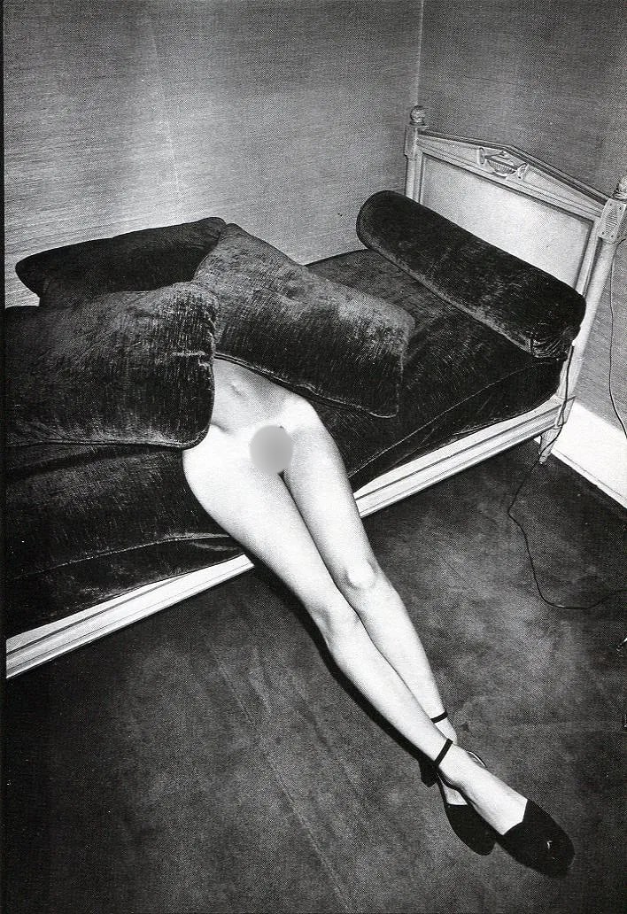 David Bailey Print: David Bailey Print. Long Legs - nude. Printed in 1977. 7 x 10 inches. Not hand-signed unless otherwise stated. Photomechanical Print. Lots that contain nudity have been partially obscured in the