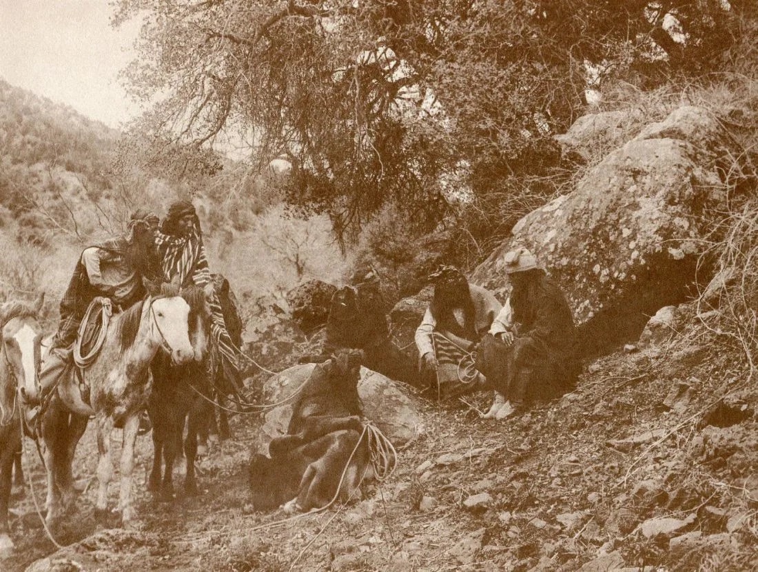 Edward S Curtis (American, 1868-1952) Print: Edward S Curtis (American, 1868-1952) Print. Apache Story Telling - Gravure. Printed in 1972. 9 x 6 inches. Not hand-signed unless otherwise stated. Photomechanical Print. Lots that contain nudity hav