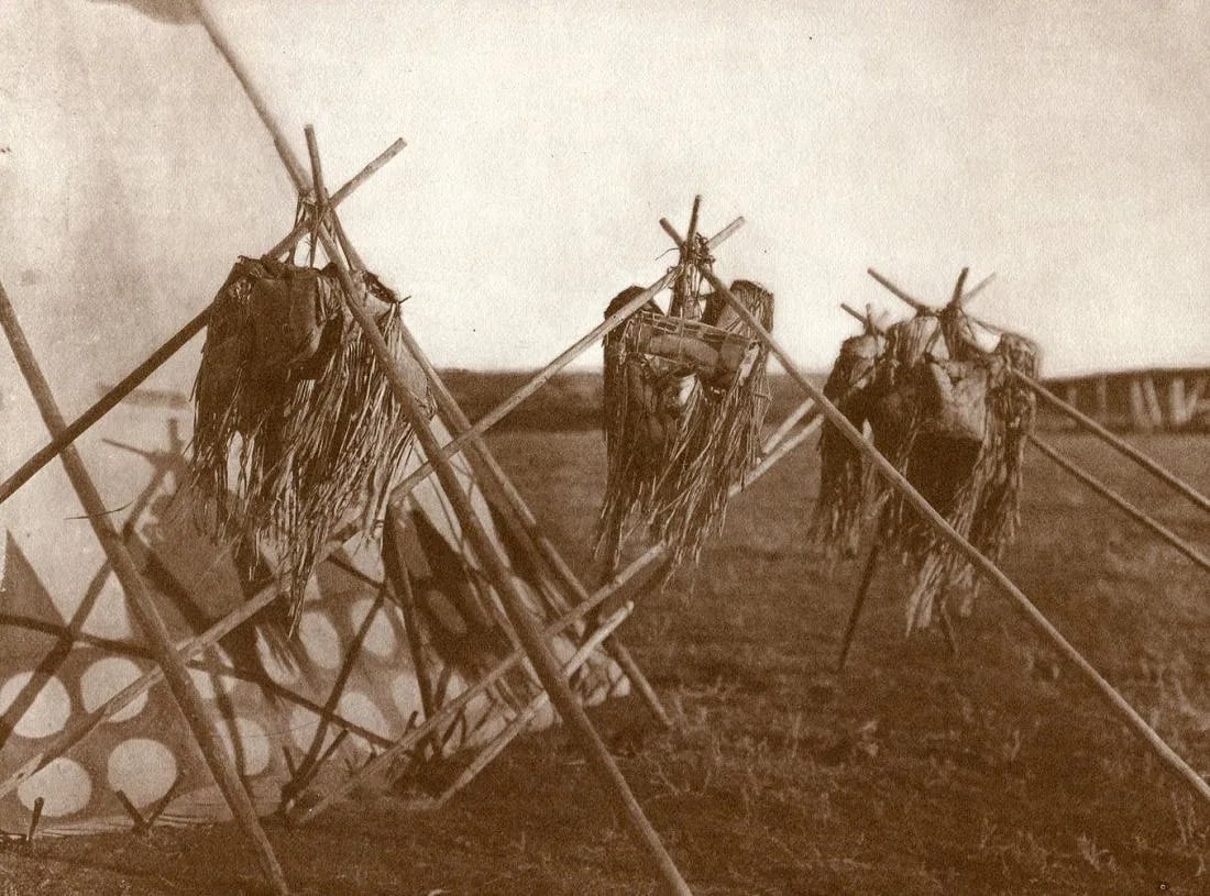 Edward S Curtis (American, 1868-1952) Print: Edward Curtis (American,1868-1952) Print. Sacred Bag of the Horn Society. Printed in 1972. 9 x 6 inches. Not hand-signed unless otherwise stated. Photomechanical Print. Lots that contain nudity have