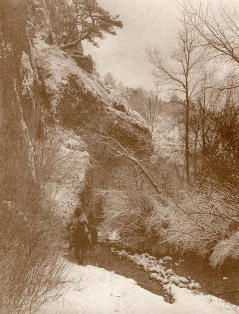 Edward S Curtis (American, 1868-1952) Print: Edward S Curtis (American, 1868-1952) Print. Passing the cliffs (Apsaroke). Printed in 1972. 6 x 9 inches. Not hand-signed unless otherwise stated. Photomechanical Print. Lots that contain nudity