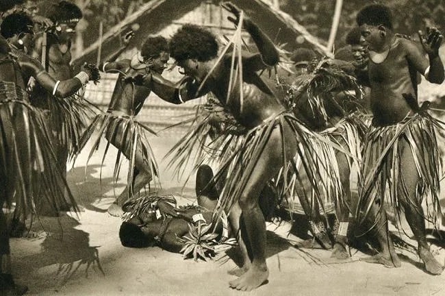 Hugo Adolf Bernatzik (Austrian, 1897-1953) Print: Hugo Adolf Bernatzik (Austrian, 1897-1953) Print. Salomon Island Natives Dance. Printed in 1934. 6.50 x 4.00 inches Not hand-signed unless otherwise stated. Photomechanical Print. Lots that contain nu