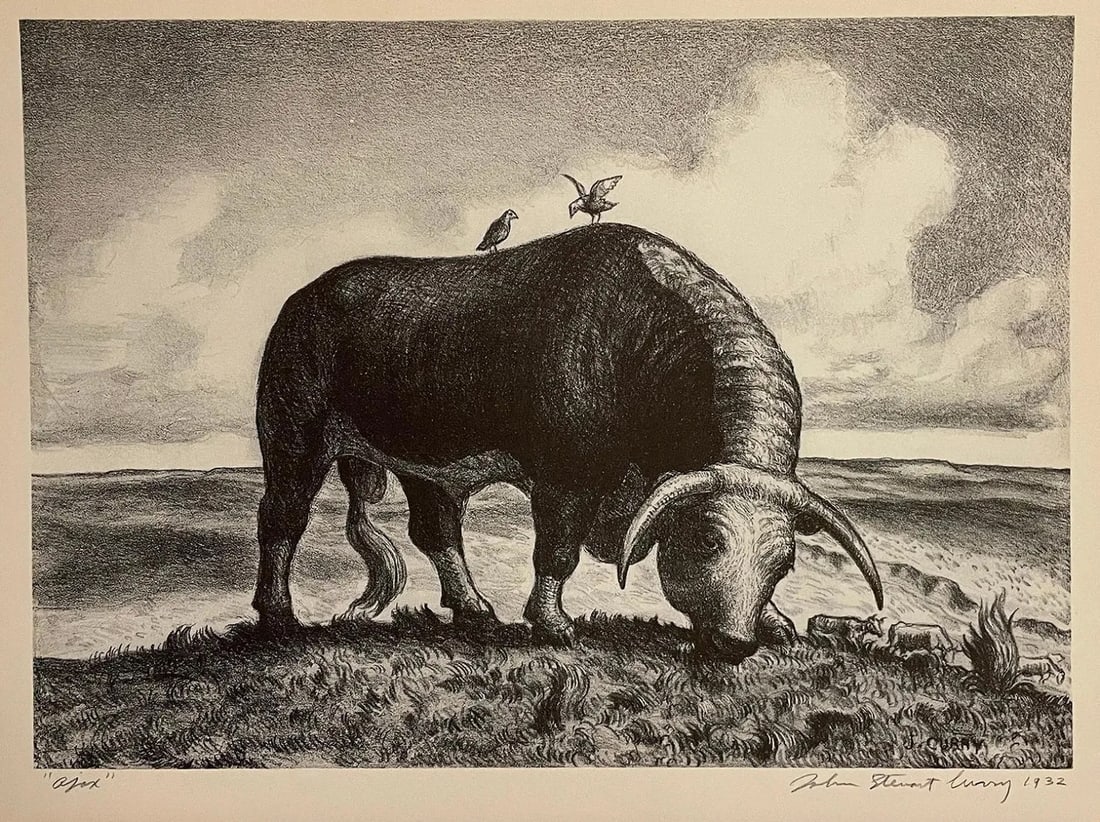John Steuart Curry (American, 1897-1946) Print: John Steuart Curry (American, 1897-1946). Ajax, "1932" Print.12.60 x 9.50 inches. Signed in the plate. Printed in 1939. Not hand-signed unless otherwise stated. Photomechanical Print. Lots that contai
