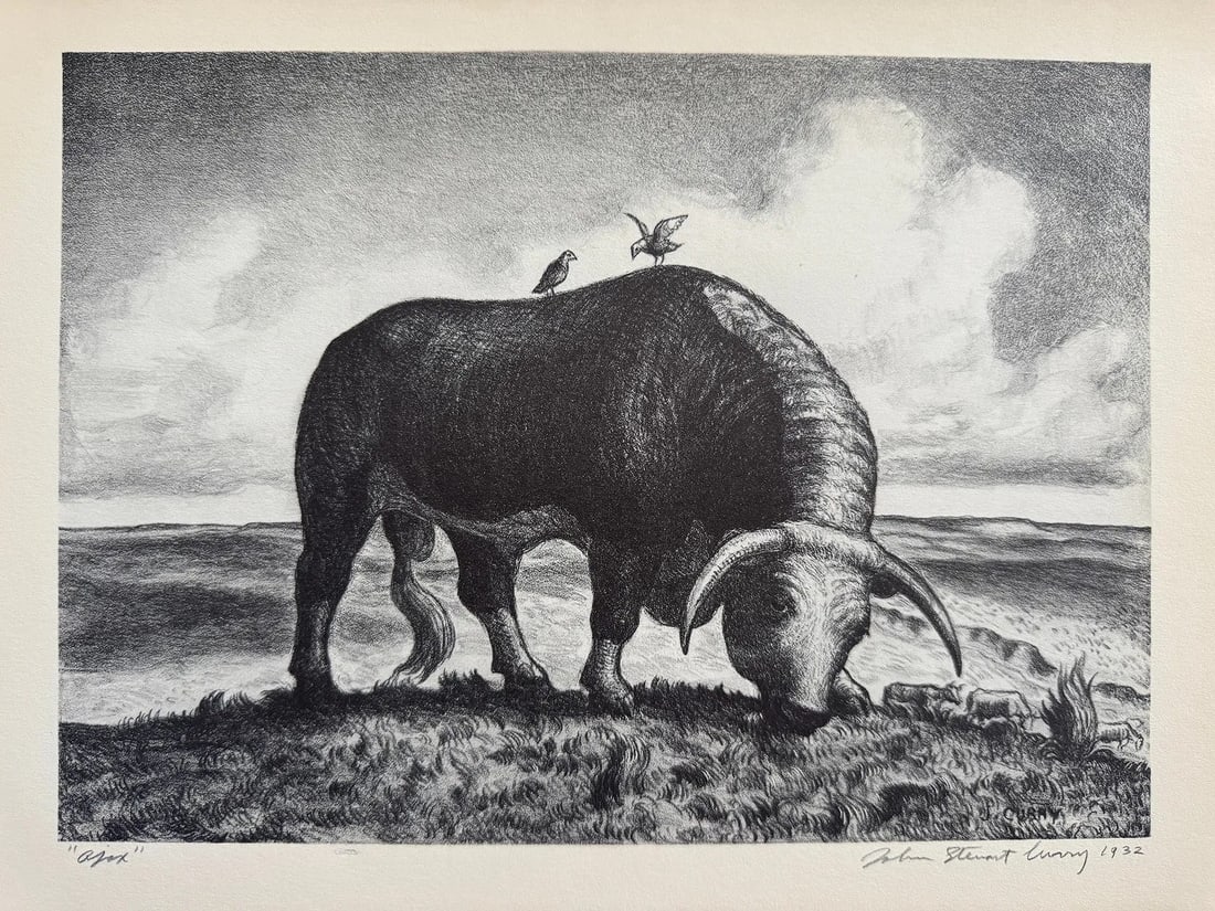 John Steuart Curry (American, 1897-1946) Print: John Steuart Curry (American, 1897-1946). Ajax, "1932" Print. 12.60 x 9.50 inches. Signed in the plate. Printed in 1939. Not hand-signed unless otherwise stated. Photomechanical Print. Lots that
