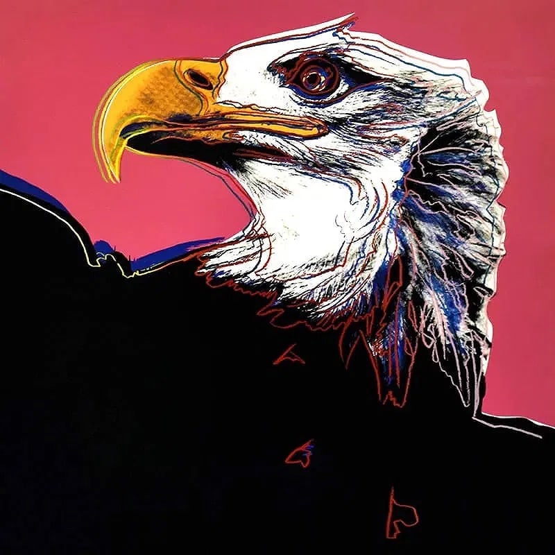 After Andy Warhol (American, 1928-1987) Bald Eagle Silkscreen: Andy Warhol (American, 1928-1987) Bald Eagle, "1983" Silkscreen. Endangered Species Portfolio (Trial Proof). FSIIB 296. 38.00 x 38.00 inches. Correct stamping on backside, with blindstamp. Not