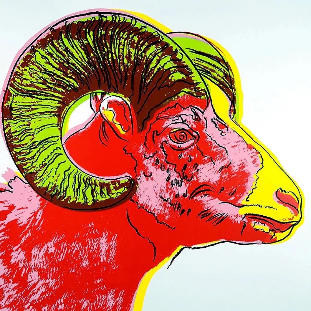 Andy Warhol (American, 1928-1987) Bighorn Ram Silkscreen: Andy Warhol (American, 1928-1987) Bighorn Ram, "1983" Silkscreen (Trial Proof). Endangered Species Portfolio. FSIIB 302. 38.00 x 38.00 inches. Correct stamping on backside, with blindstamp. Not