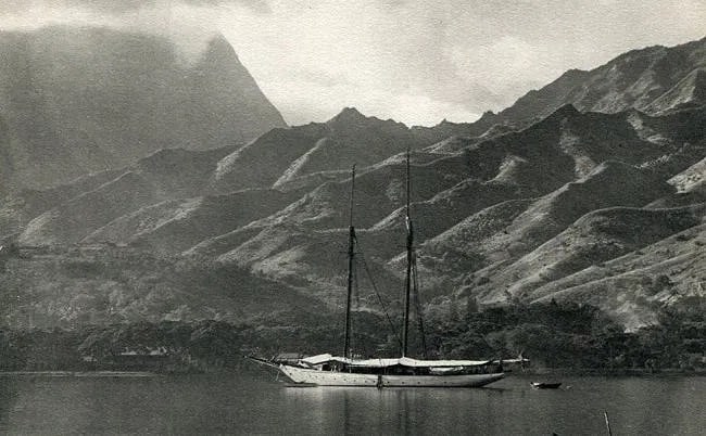 Lucien Gauthier (French, 1875-1971) Print: Lucien Gauthier (French, 1875-1971) Print. The Schooner to Papeete. Printed in 1933. 6.50 x 4.50 inches Not hand-signed unless otherwise stated. Photomechanical Print. Lots that contain nudity have be