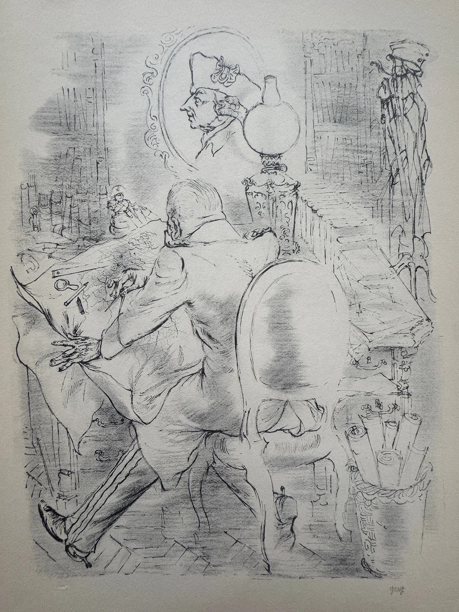 George Grosz (German, 1893-1959) Print: George Grosz (German, 1893-1959) Print. The General. 12.60 x 9.50 inches. Signed in the plate. Printed in 1939. Not hand-signed unless otherwise stated. Photomechanical Print. Lots that contain