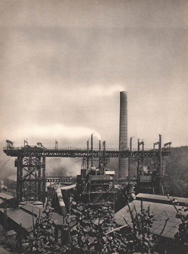 Germaine Krull (attr) (German-born, 1897-1985) Prin: Germaine Krull (attr) (German-born, 1897-1985) Print. Blast Hussigny Furnace. Printed in 1931. 90 x 12.00 inches Not hand-signed unless otherwise stated. Photomechanical Print. Lots that contain