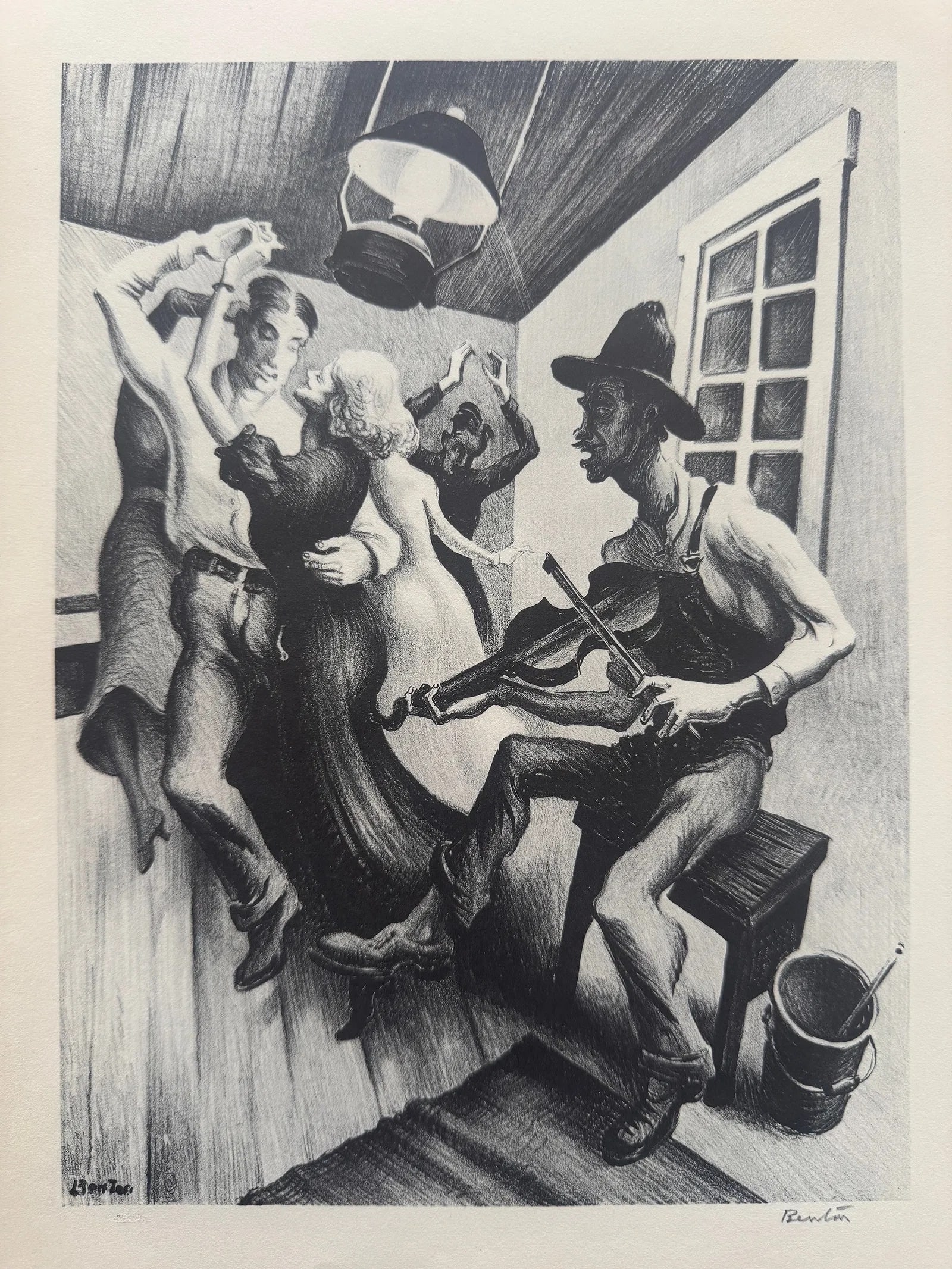 Thomas Hart Benton (American, 1889-1975) Print: Thomas Hart Benton (American, 1889-1975). I Got a Gal on Sourwood Mountain Print. 12.60 x 9.50 inches. Signed in the plate. Printed in 1939. Not hand-signed unless otherwise stated. Photomechanical Pr