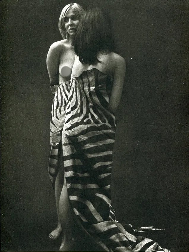 Karin Szekessy (German, b. 1938) Print: Karin Szekessy (German, b. 1938) Print. Nudes w/zebra wraps. Printed in 1969. 9.00 x 11.00 inches Not hand-signed unless otherwise stated. Photomechanical Print. Lots that contain nudity have been