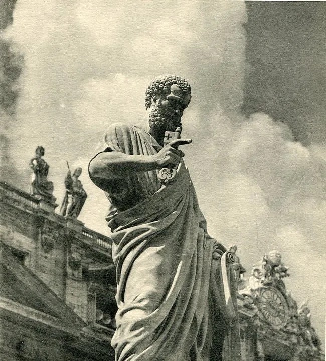 Rome Unknown Print: Rome Unknown Print. St Peter Patron of Rome. Printed in 1951. 7.00 x 7.50 inches Not hand-signed unless otherwise stated. Photomechanical Print. Lots that contain nudity have been partially obscured