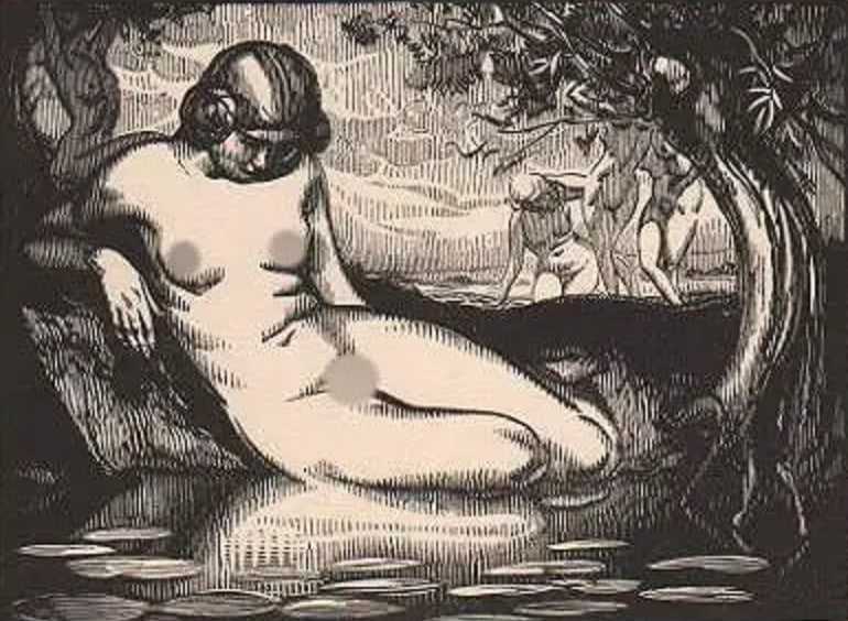 Pierre Eugène Vibert (French, 1875-1937) Print: Pierre Eugène Vibert (French, 1875-1937) Print. Nude. Printed in 1931.5. 25 x 4.00 inches Not hand-signed unless otherwise stated. Photomechanical Print. Lots that contain nudity have been partially