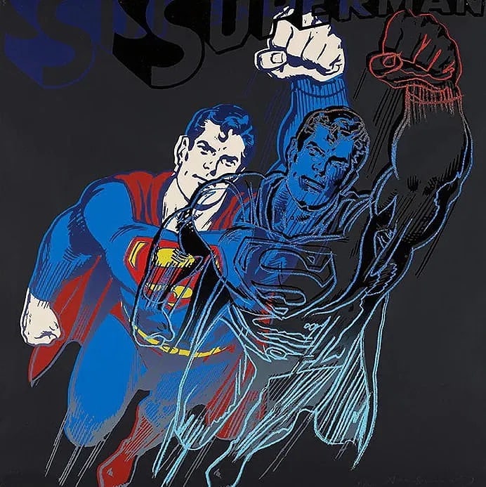 After Andy Warhol (American, 1928-1987) Superman Silkscreen: After Andy Warhol (American, 1928-1987) Superman, "1981" Silkscreen. 38.00 x 38.00 inches. Lenox Museum Board (paper). Embossed and printers markings. Not hand-signed unless otherwise stated.