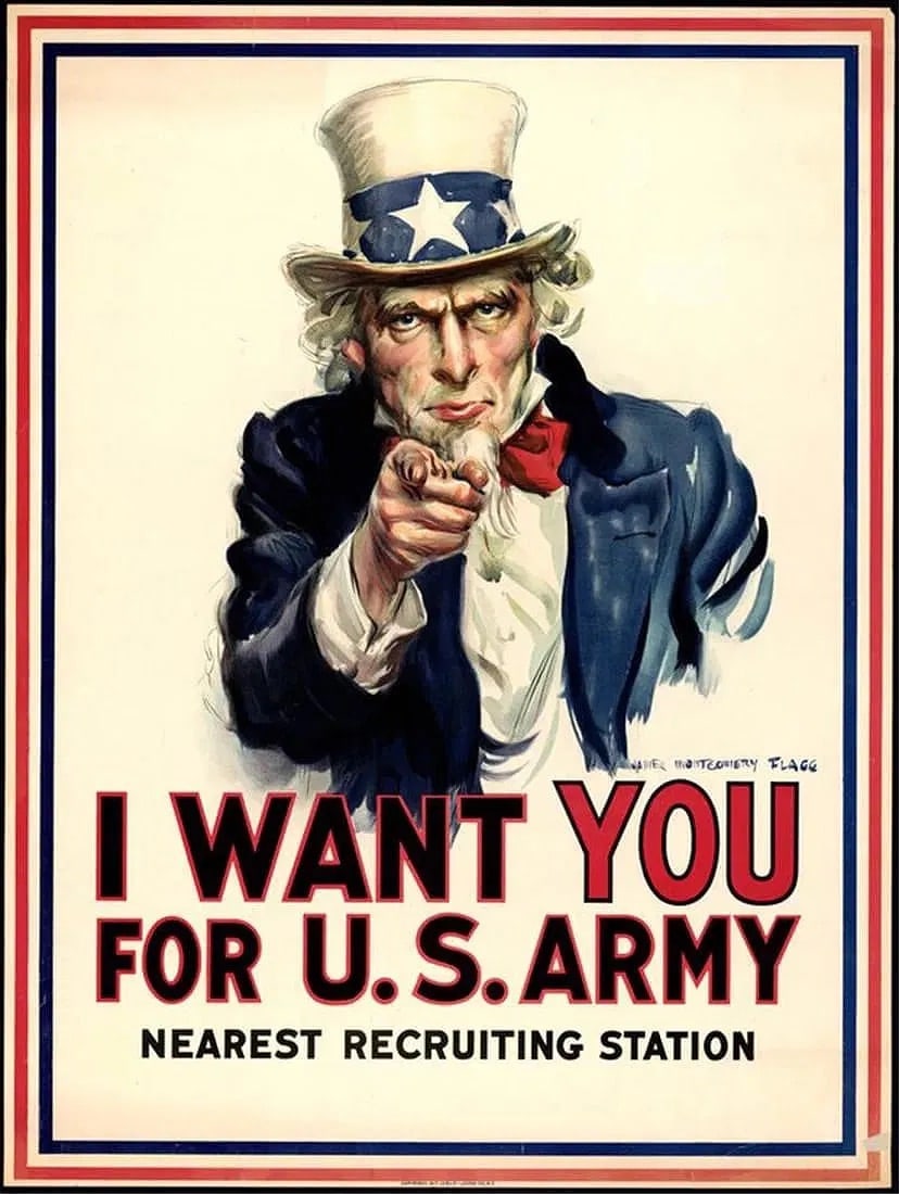 After James Montgomery Flagg (American, 1877-1960) Poster: After James Montgomery Flagg (American, 1877-1960) Poster. "I Want You For U.S. Army" Poster. Bonded to fabric. 37.35 x 49.85 inches. Later production. Not hand-signed unless otherwise stated. Photome