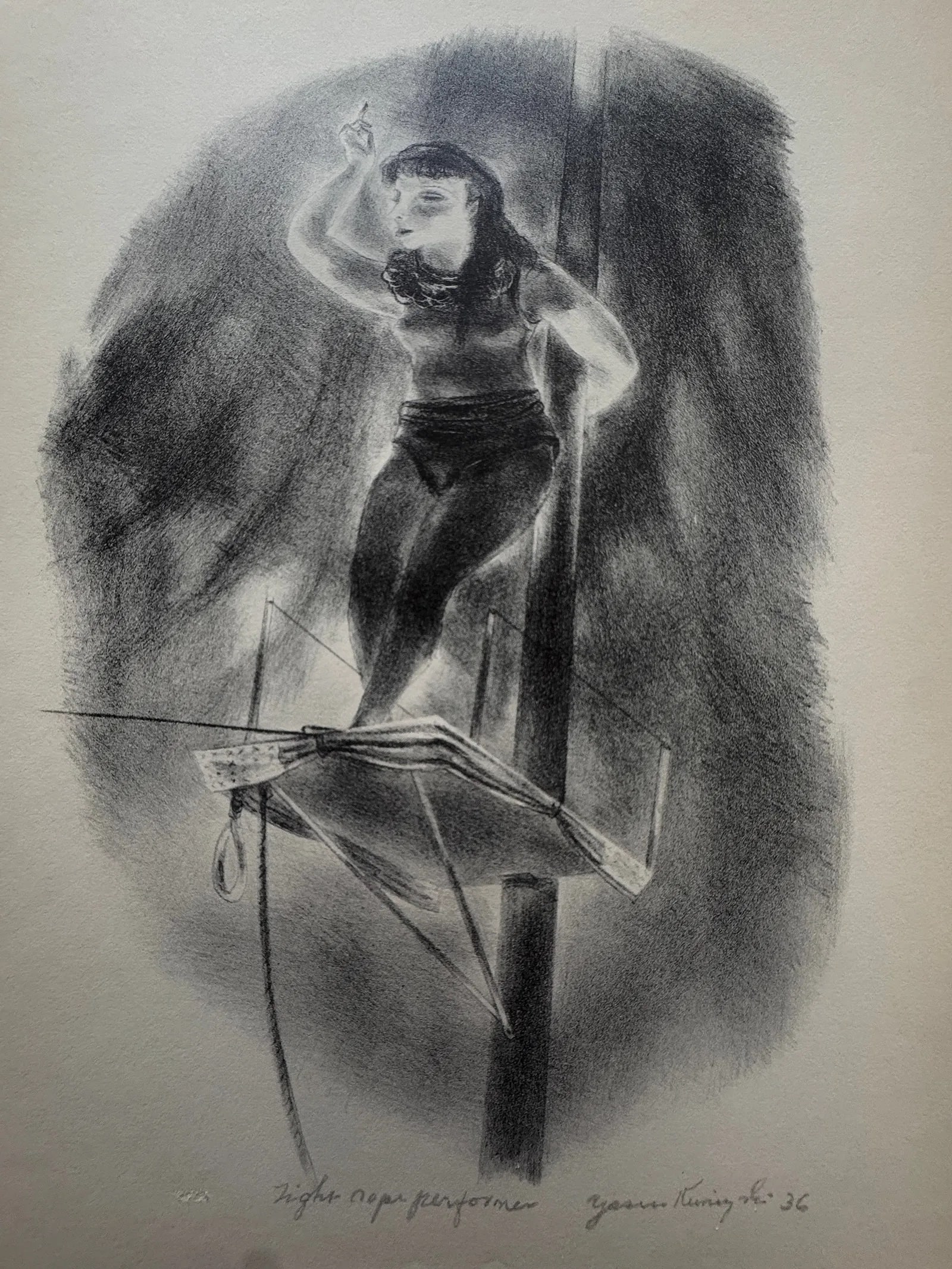 Yasuo Kuniyoshi (Japanese-American, 1889-1953) Print: Yasuo Kuniyoshi (Japanese-American, 1889-1953) Print. Tightrope Performer, "1936". 12.60 x 9.50 inches. Signed in the plate. Printed in 1939. Not hand-signed unless otherwise stated. Photomechanical