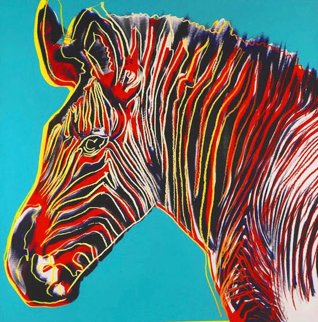 After Andy Warhol (American, 1928-1987) Grevys Zebra Silkscreen: Andy Warhol (American, 1928-1987) Grevys Zebra, "1983" Silkscreen. Endangered Species Portfolio. 38.00 x 38.00 inches. Correct stamping on backside, with blindstamp. Not hand-signed unless otherwise s