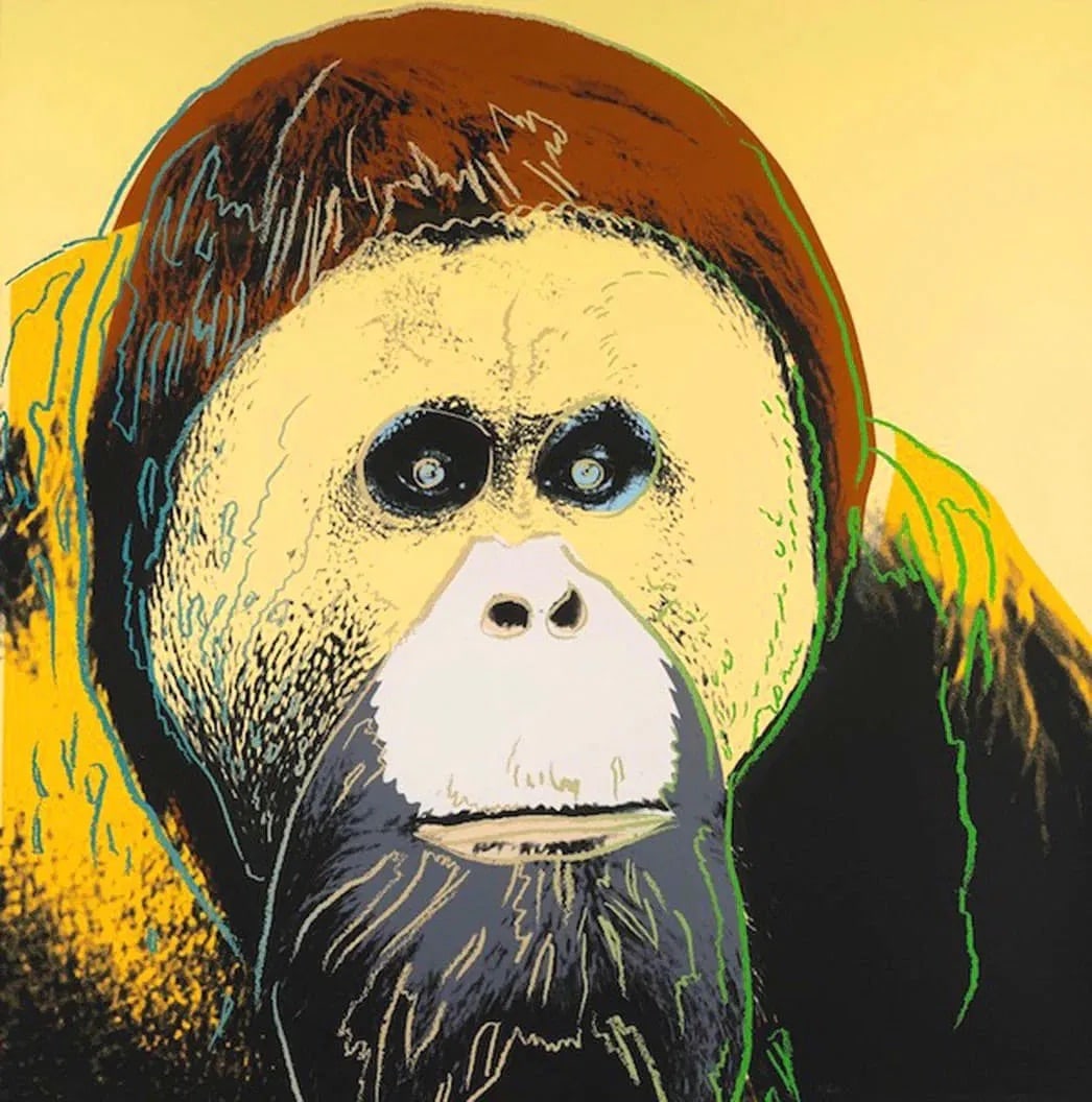After Andy Warhol (American, 1928-1987) Silkscreen: Andy Warhol (American, 1928-1987) Silkscreen. Orangutan, 1983, from Endangered Species. 38.00 x 38.00 inches. Stamping on verso, Blindstamp. Not hand-signed unless otherwise stated. Photomechanical