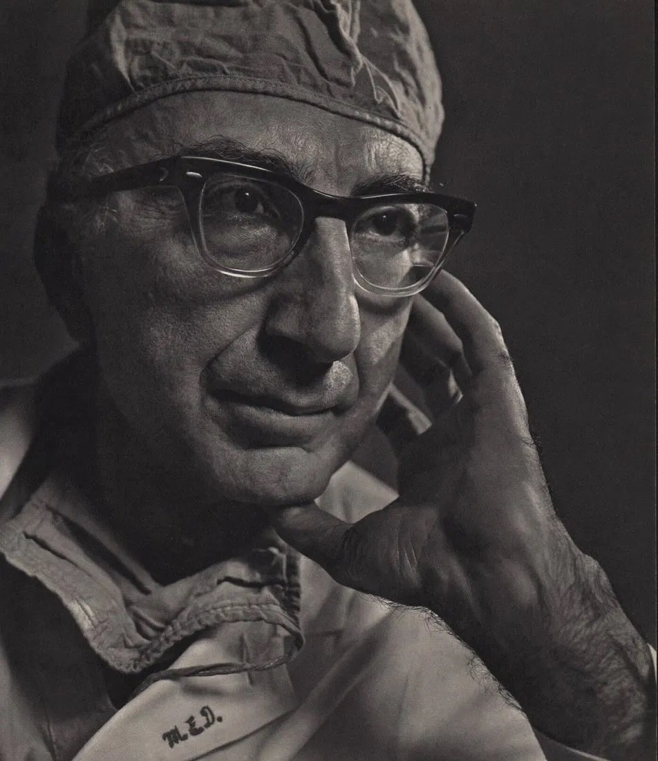 Yousuf Karsh (Armenian-Canadian, 1908-2002): Yousuf Karsh (Armenian-Canadian, 1908-2002). Michael E DeBakey. Printed in 1976. 9.00 x 11.00 inches Not hand-signed unless otherwise stated. Photomechanical Print. Lots that contain nudity have been 
