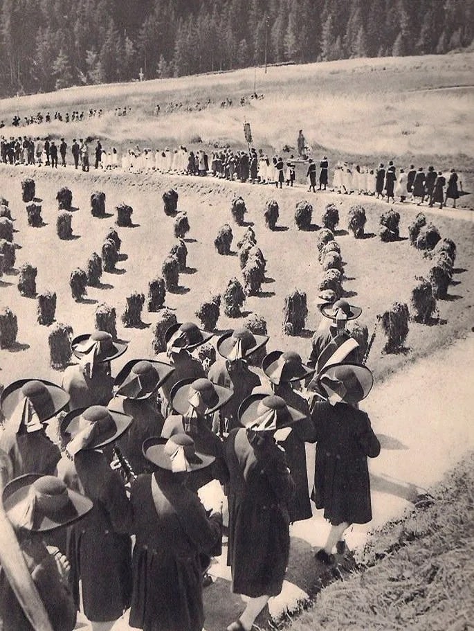 F. M. Boiteau Print: F. M. Boiteau Print. Procession in Saint Austria Jakob. Printed in 1935. 8.00 x 10.00 inches Not hand-signed unless otherwise stated. Photomechanical Print. Lots that contain nudity have been